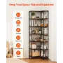 7 Tier Corner Bookshelf, Tall Corner Bookcase Strage, Large L-Shaped Bookshelf Organizer with Metal Frame & Wooden Shelves, Reve