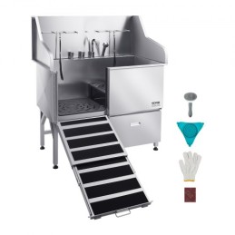 127 cm Dog Grooming Bath Tub Stainless Steel w Ramp Faucet Left Door