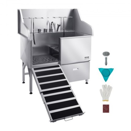 127 cm hundepleje badekar rustfrit stål w ramp vandhane venstre dør