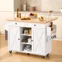 VEVOR Kitchen Island Cart, med massiv træplade og opbevaringsskab, mobilt rullebord med drop Leaf, skuffer, krydderihåndklæde Ra