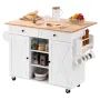 Kitchen Island Cart, med massiv træplade og opbevaringsskab