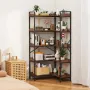 5 Tier Corner Bookshelf, Tall Corner Bookcase with 4 Hooks, L-Shaped Bookshelf Organizer with Metal Frame & Wooden Shelves, Reve