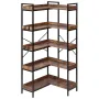 VEVOR 5 Tier Corner Bookshelf, Tall Corner Bookcase with 4 Hooks, L-Shaped Bookshelf Organizer with Metal Frame & Wooden Shelves