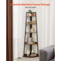 5 Tier Corner Shelf, Tall Corner Bookshelf Plant Rack, Wall Shelves Tower Storage Organizer with Metal Frame & Wooden Shelves, N