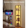 5 Tier Corner Shelf, Tall Corner Stand with LED Light, Wall Shelves Tower Storage Organizer with Metal Frame & Wooden Shelves, N