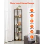 5 Tier Corner Shelf, Tall Corner Stand with LED Light, Wall Shelves Tower Storage Organizer with Metal Frame & Wooden Shelves, N