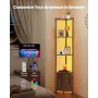 5 Tier Corner Shelf, Tall Corner Stand with LED Light and Doors, Wall Shelves Tower Storage Organizer, Metal Frame & Wooden Shel