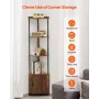 5 Tier Corner Shelf, Tall Corner Stand with LED Light and Doors, Wall Shelves Tower Storage Organizer, Metal Frame & Wooden Shel