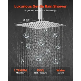 Shower Faucet Set, Rainfall Bathroom Shower System with 12-Inch (30.5cm) Square Rain Shower Head and Handheld Spray, Ceiling Mou