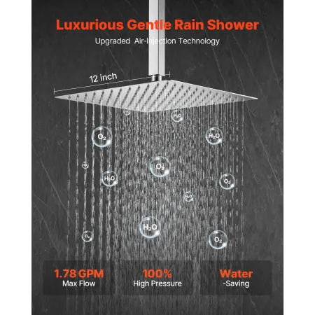 Shower Faucet Set, Rainfall Bathroom Shower System with 12-Inch (30.5cm) Square Rain Shower Head and Handheld Spray, Ceiling Mou