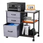 Metal File Cabinet, Mobile Filing Cabinet with 3 Fabric Drawers and 2 Open Shelves, Wooden Vertical Filing Storage Cabinets with