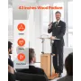 VEVOR Podium Stand, 1100 mm Wooden Lectern, Portable Laptop Desk with Lockable Wheels, Wide Reading Surface and Open Storage Are