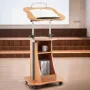 Podium Stand, 1100 mm Wooden Lectern, Portable Laptop Desk with Lockable Wheels, Wide Reading Surface and Open Storage Area, Adj