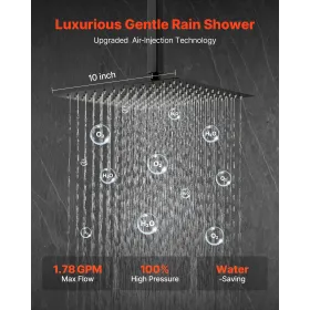 VEVOR brusehanesæt, brusesystem med regnbadeværelse med 10-tommer (25,4 cm) kvadratisk regnbruserhoved og håndholdt spray, Ceili
