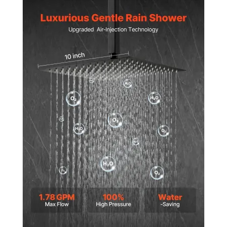 VEVOR Shower Faucet Set, Rainfall Bathroom Shower System with 10-Inch (25.4cm) Square Rain Shower Head and Handheld Spray, Ceili