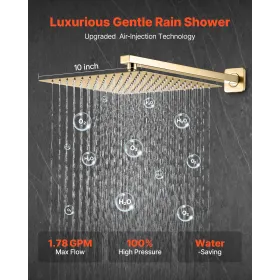 Shower Faucet Set, Rainfall Bathroom Shower System with 10-Inch (25.4cm) Square Rain Shower Head and Handheld Spray, Wall Mounte