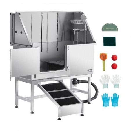 127 cm hundepleje badekar rustfrit stål w ramp vandfilter til venstre