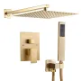 Shower Faucet Set, Rainfall Bathroom Shower System with 10-Inch (25.4cm) Square Rain Shower Head and Handheld Spray, Wall Mounte