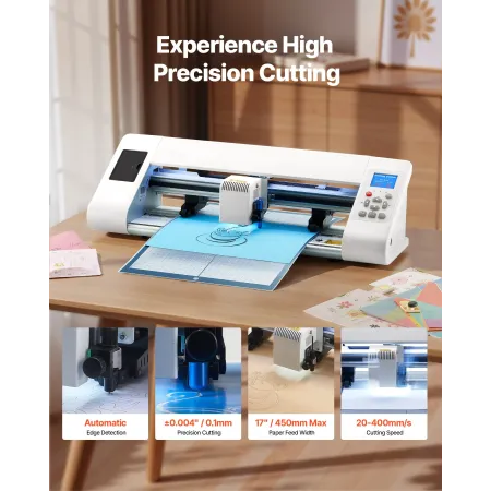 Cutting Machine, Automatic Edge Detection Vinyl Cutter Machine with Design Software and Materials, Compatible with Multiple File