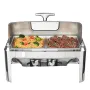 Rectangle Roll Top Chafing Dish with 8.5L Pan Visual Glass Lid Fuel Holder