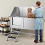 VEVOR Stainless Steel Dog Washing Station, 157.48 cm Pet Grooming Tub w/ Stairs, PE Water Filter Board, Faucet & Showerhead & So