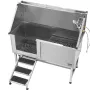 Stainless Steel Dog Washing Station, 157.48 cm Pet Grooming Tub w/ Stairs, PE Water Filter Board, Faucet & Showerhead & Soap Hol