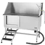 Stainless Steel Dog Washing Station, 157.48 cm Pet Grooming Tub w/ Stairs, PE Water Filter Board, Faucet & Showerhead & Soap Hol