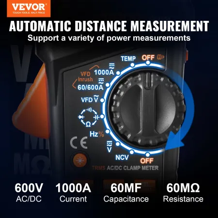 Digital Clamp Meter T-RMS, 6000 Counts, 1000A Clamp Multimeter Tester, Measures Current Voltage Resistance Diodes Continuity Dat