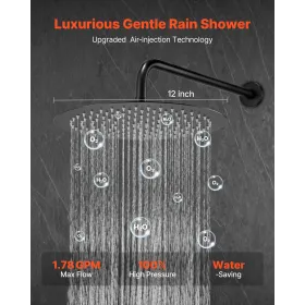 Shower Faucet Set, Rainfall Bathroom Shower System with 12-Inch (30.5cm) Round Rain Shower Head and Handheld Spray, Wall Mounted