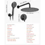 Shower Faucet Set, Rainfall Bathroom Shower System with 12-Inch (30.5cm) Round Rain Shower Head and Handheld Spray, Wall Mounted