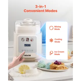 Upright Automatic Ice Cream Maker with Built-in Compressor, 1L No Pre-freezing Gelato Maker & Frozen Yogurt Machine, 4 Modes Ele