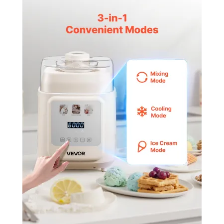 Upright Automatic Ice Cream Maker with Built-in Compressor, 1L No Pre-freezing Gelato Maker & Frozen Yogurt Machine, 4 Modes Ele