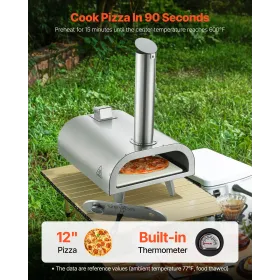 VEVOR Pizza Oven Outdoor, 12" Pellet Pizza Oven, Portable Pizza-Stove with Built-in Thermometer, Wood Fired Stainless Steel Pizz