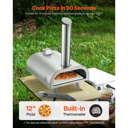 Pizza Oven Outdoor, 12" Pellet Pizza Oven, Portable Pizza-Stove with Built-in Thermometer, Wood Fired Stainless Steel Pizza-Make