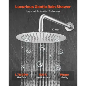 Shower Faucet Set, Rainfall Bathroom Shower System with 10-Inch (25.4cm) Round Rain Shower Head and Handheld Spray, Wall Mounted