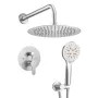 Shower Faucet Set, Rainfall Bathroom Shower System with 10-Inch (25.4cm) Round Rain Shower Head and Handheld Spray, Wall Mounted