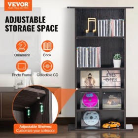 Media Storage Cabinet 5 Layers Adjustable DVD Shelves 240 CDs Espresso