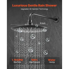Shower Faucet Set, Rainfall Bathroom Shower System with 9-Inch (23cm) Round Rain Shower Head and Handheld Spray, Wall Mounted Ba