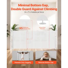 VEVOR Retractable Baby Gate, 870 mm Tall, Extends up to 1800 mm Wide, Retractable Gate for Kids or Pets, Mesh Material, Easy to 