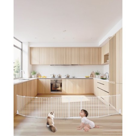 Baby Gate 192 Inch Extra Wide 28 Inch High 8-Panel Foldable Dog Gate White