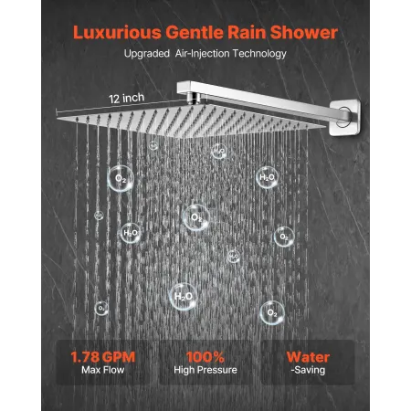 VEVOR Shower Faucet Set, Rainfall Bathroom Shower System with 12-Inch (30.5cm) Square Rain Shower Head and Handheld Spray, Wall 