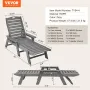VEVOR Chaiselong Chair, 181 kg Vægtkapacitet, 6 Positioner Justerbar Patio Lounge Chair, Udendørs HDPE Lounge Chair med Bac
