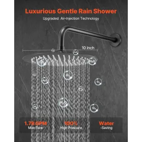 VEVOR Shower Faucet Set, Rainfall Bathroom Shower System with 10-Inch (25.4cm) Round Rain Shower Head and Handheld Spray, Wall M