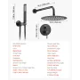 Shower Faucet Set, Rainfall Bathroom Shower System with 10-Inch (25.4cm) Round Rain Shower Head and Handheld Spray, Wall Mounted