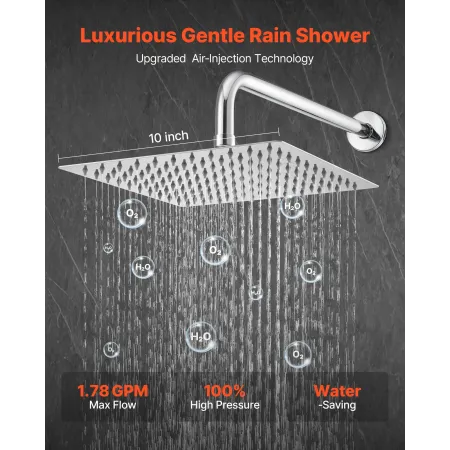 VEVOR Shower Faucet Set, Rainfall Bathroom Shower System with 10-Inch (25.4cm) Square Rain Shower Head and Handheld Spray, Wall 