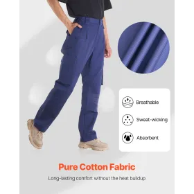 FR Pants for Men, 100% Cotton, Flame-Resistant Cargo Pants with Multi-Pockets and Elastic Waist, Reinforced Tear-proof Stitching