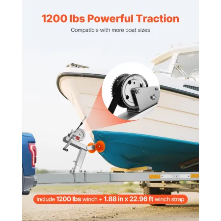 VEVOR Bådtrailer spilstativ med rulle, 544 kg spil & 51 mm x 7,6 m spilstrop, bådspilmontering med U-bolt til 50,8-76,2