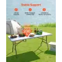 VEVOR Folding Table, 6 Ft Heavy Duty Portable Fold-in-Half Utility Table, Indoor Outdoor Plastic Rectangle Table with Built in H