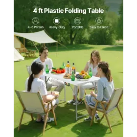 VEVOR klapbord, 4 fod tungt bærbart fold-i-halvt brugsbord, indendørs udendørs rektangel i plastikbord med justerbar