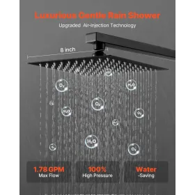 Shower Faucet Set, Rainfall Bathroom Shower System with 8-Inch (20.3cm) Square Rain Shower Head and Handheld Spray, Wall Mounted